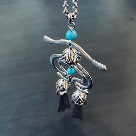 Laurel Burch Turquoise Silver Haight Statement Necklace Earrings Set - Picture 4 of 11